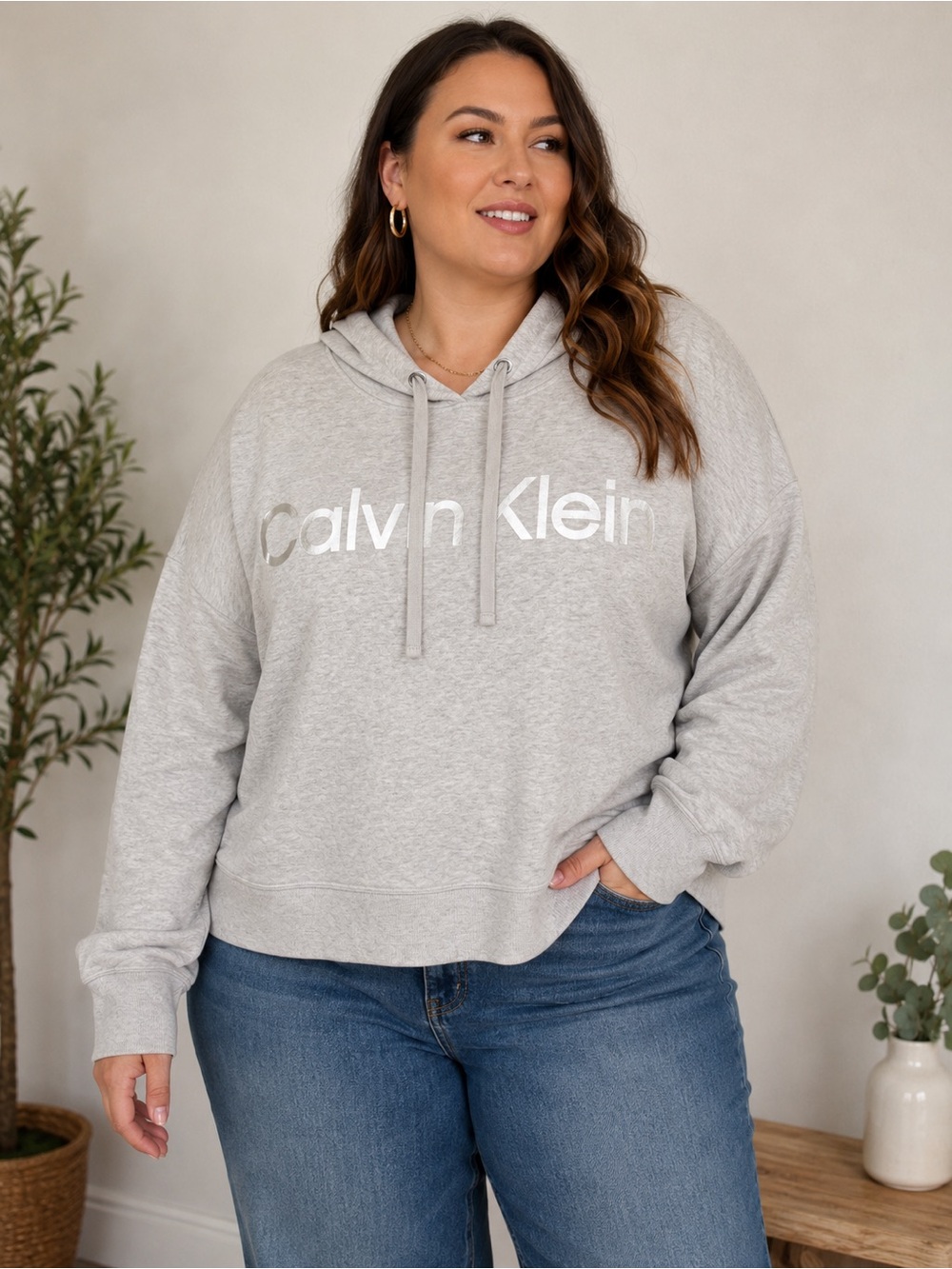 Calvin Klein Women’s Gray Logo Pullover Hoodie Sweatshirt XXL